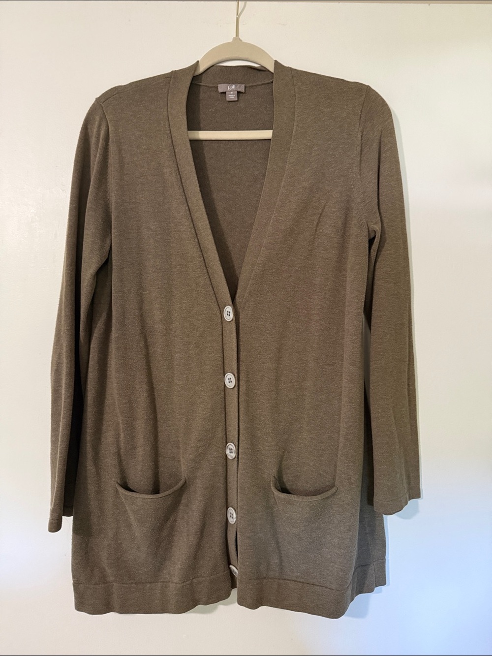 J. Jill Long Button-Front Cardigan in Olive